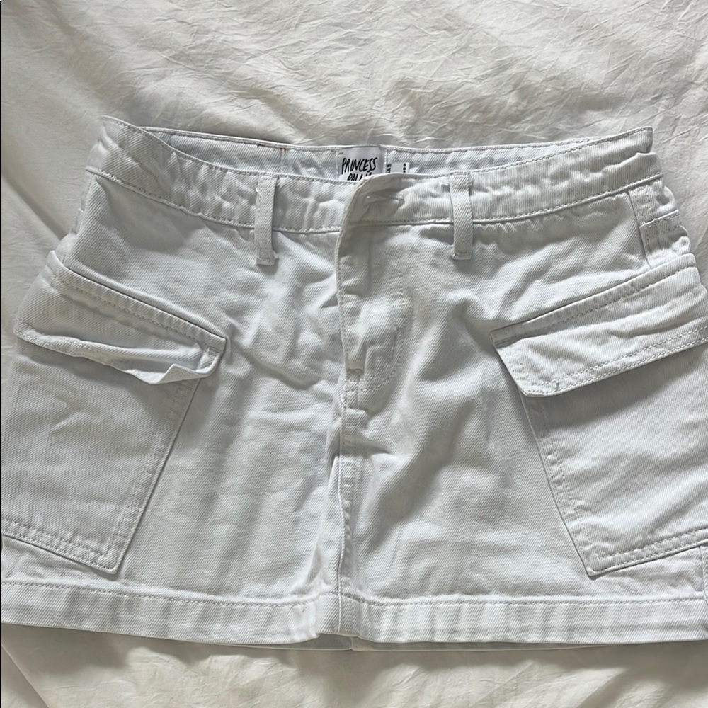 Princess Polly white denim cargo skirt
